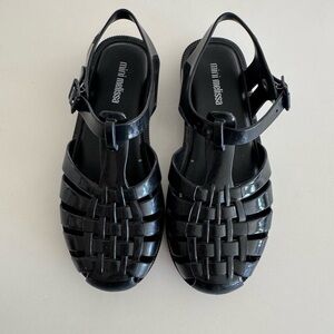 Mini Melissa Glossy Black Jelly Fisherman Sandals sz 1